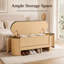 Banc de rangement pour chaussures de 47,2 po de large avec coussin, forme ondulée et profil incurvé, bois naturel