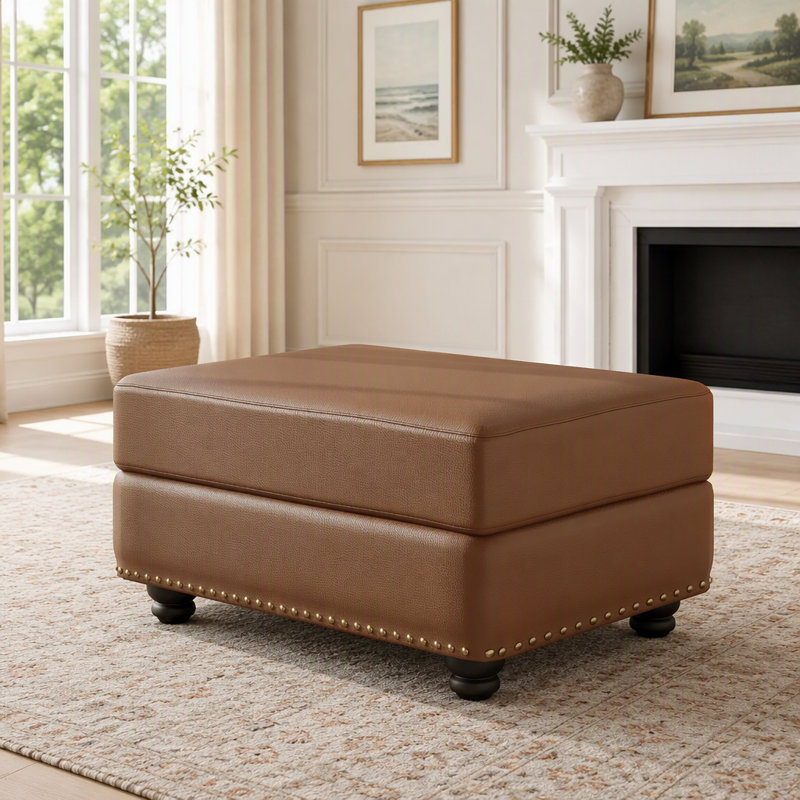 Faux Leather Ottoman, Brown