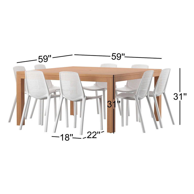 Anautica 8 - Person Teak Patio Dining Set with Square Table, White