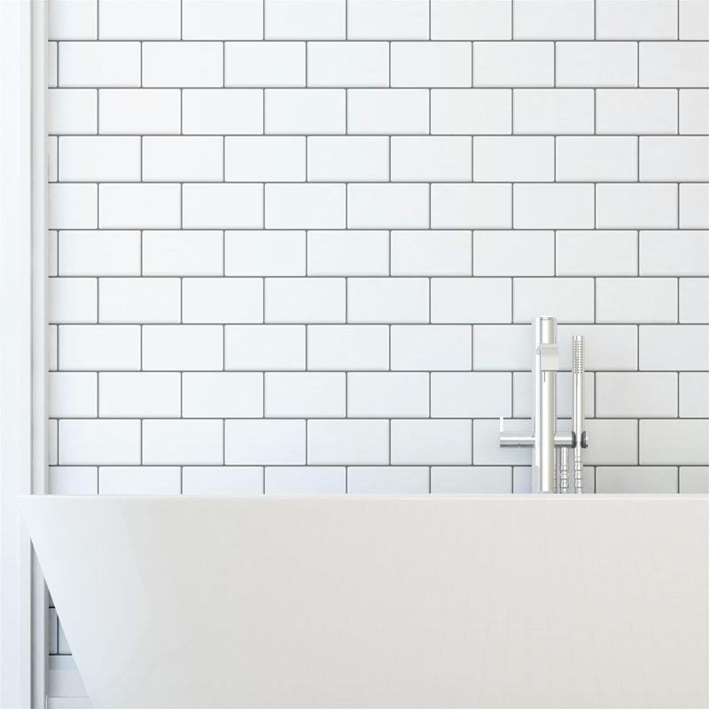 Narmeen Pure Glossy Subway Metro Classic Brick 3D Tile Sticker 30.5 x 15.4cm (12 x 6 in), White/Black
