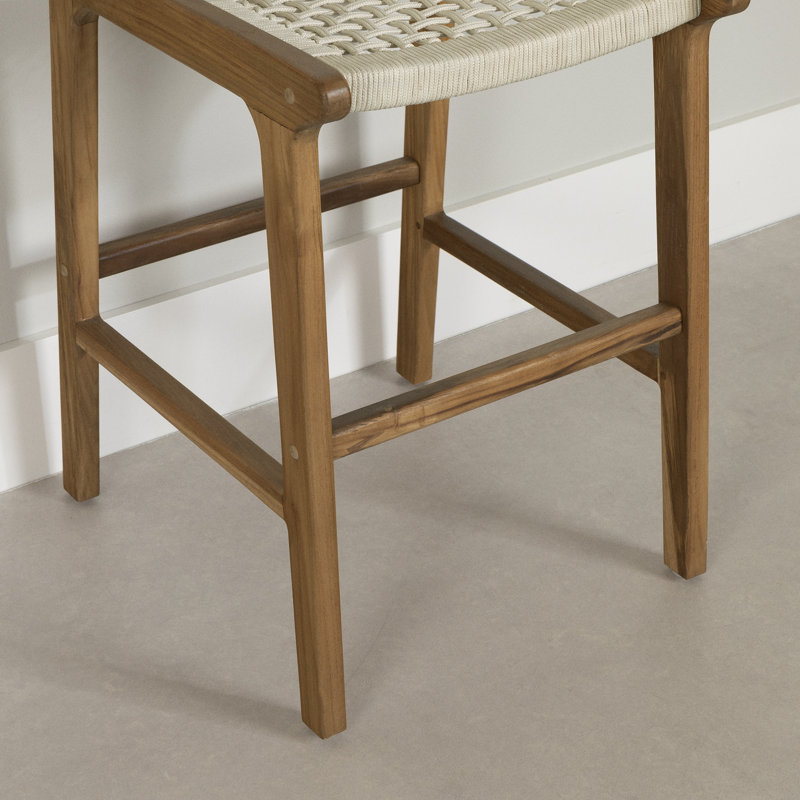 Tabouret de comptoir en bois de corde et bois, Blanc