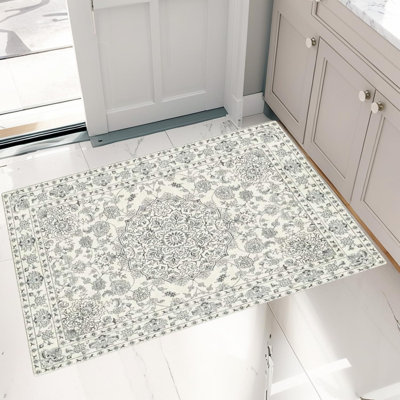 Vintage Distressed Medallion Rug, Washable, Non-Slip Boho Floral Carpet for Living Room, Bedroom, Dining Room