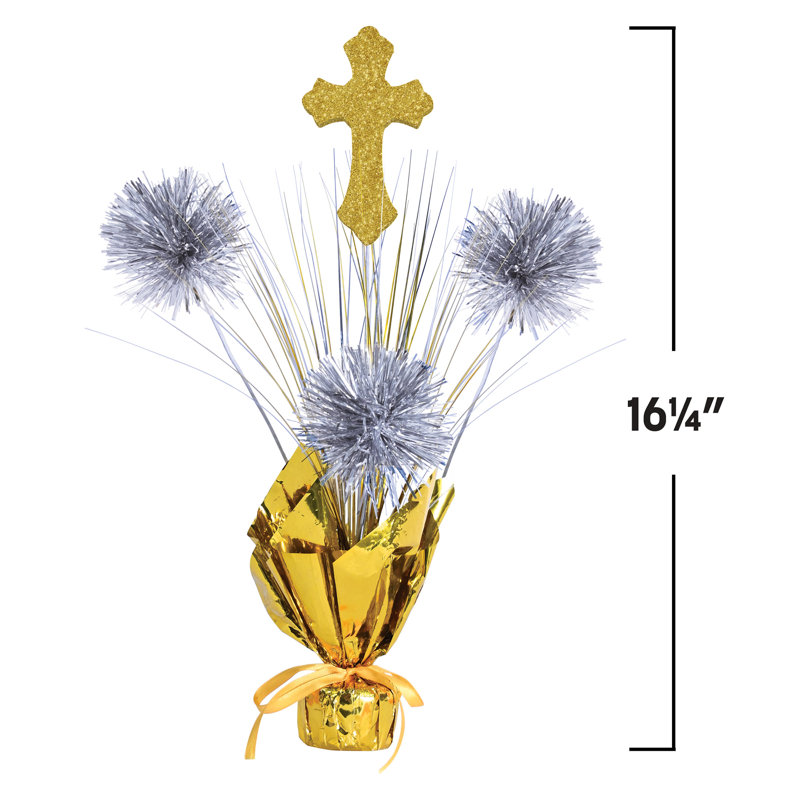 Centre de table Beistle « Gleam 'N Spray » pour la Première Communion – Décoration de table religieuse de 41,3 cm (16,25 pouces) pour les célébrations de Première Communion, les réceptions et les événements