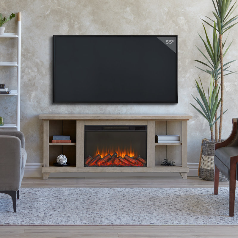 Penrose 58" TV Stand with Slim Electric Fireplace by Real Flame, Driftwood