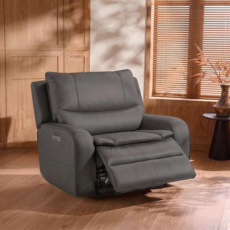 Très grand fauteuil inclinable électrique en similicuir de 48,5 po avec repose-tête réglable, Similicuir gris