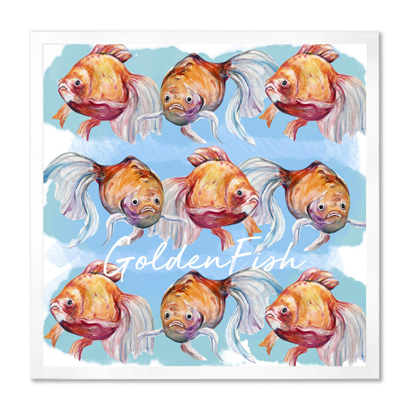 " Fish III ", 16" H x 16" W x 1" D, White Picture Framed