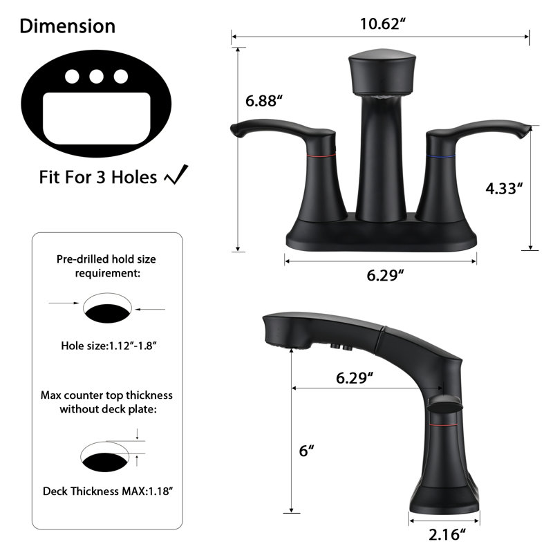 Robinet de salle de bain Centreset, Noir