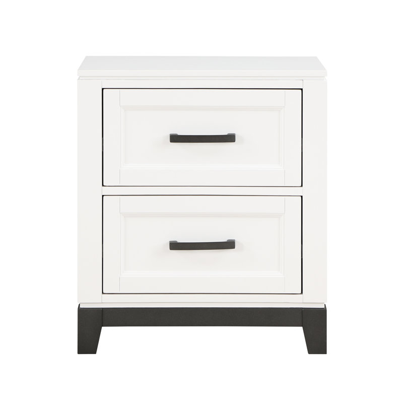 Table de chevet 2 en blanc - Meuble de rangement rustique en bois 2 tiroirs
