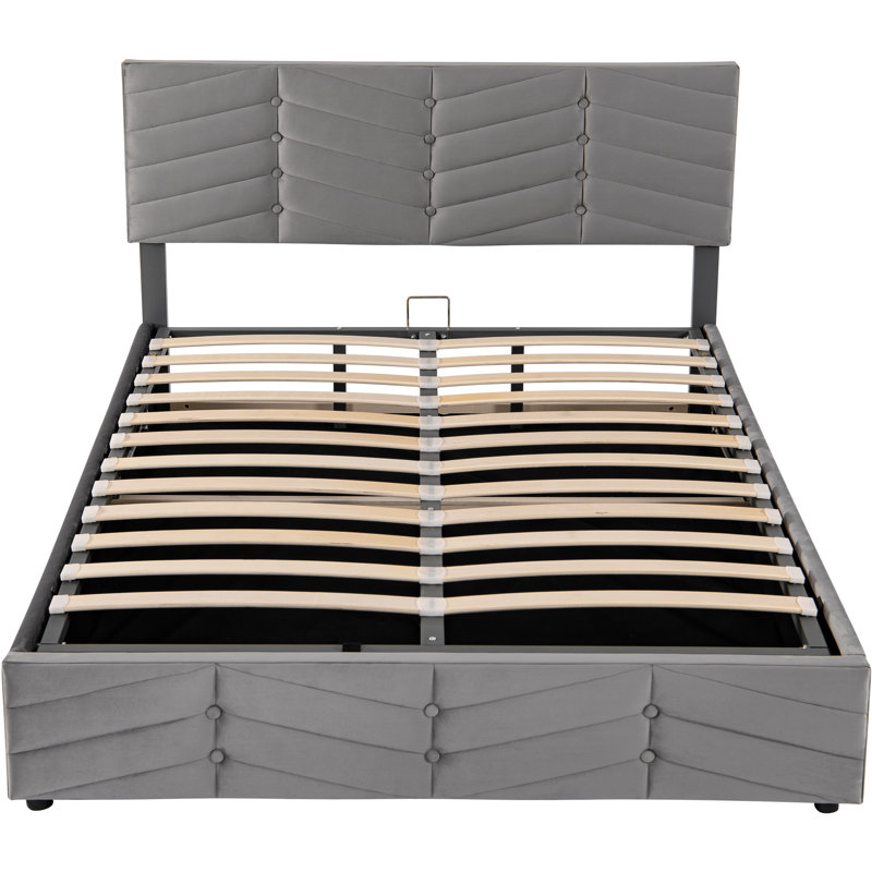 Odige Upholstered Ottoman Storage Bed, Grey, European Double (140 x 200cm)