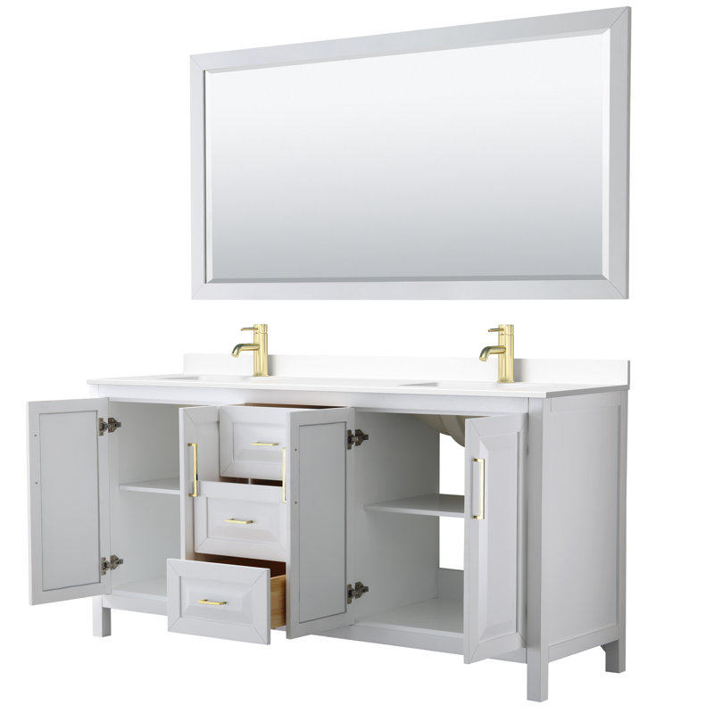 Daria 72'' W Double Vanity, Brushed Gold, White Cultured Marble, White