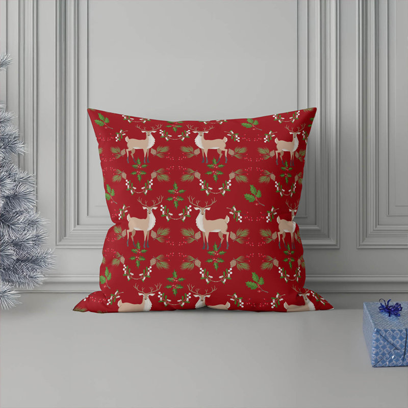 Coussin Botanical Deer, Rouge, Carré 18 po