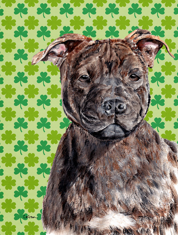 Drapeau de jardin à 2 côtés st. patrick day trèfle, Bull-terrier (brun)