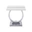 Table d'appoint argentée et blanche, piètement en forme de O, plateau carré, mobilier de salon luxueux-742450848