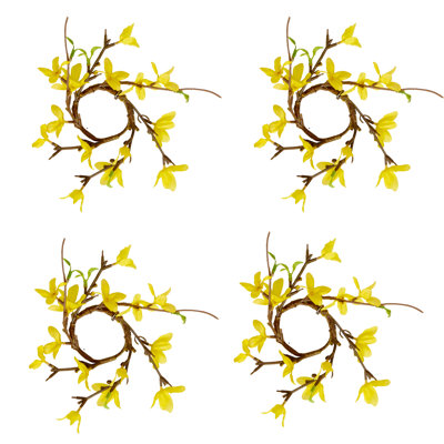 2.25"Artificial Spring Flower Forsythia Votive Candle Ring, Set of 4