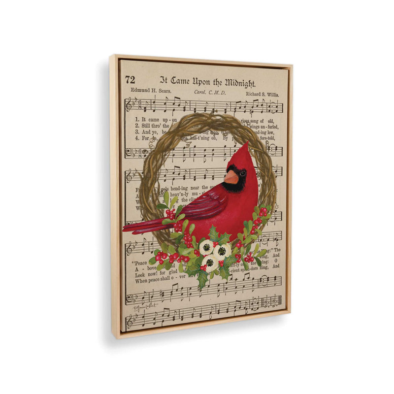 «Cardinal Carols Wreath» par Annie Lapoint, reproduction d'art, L 12 po x H 16 po, Tanné, Toile avec cadre