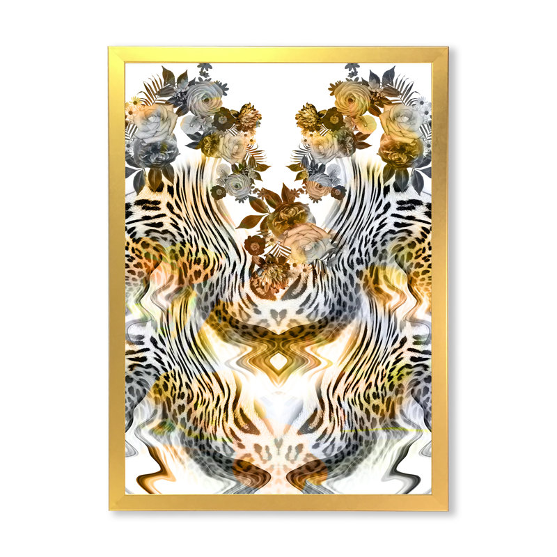 Fleurs léopard - peinture, Toile avec cadre photo doré, H 12 po x l 8 po x P 1 po