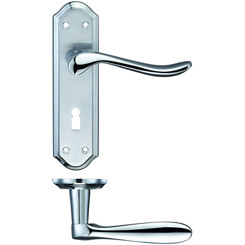 Lincoln Lock Right Hand Door Handle, Satin Chrome/Polished Chrome