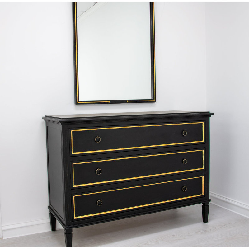 Lauren 3 - Drawer Solid Wood Dresser, Black/Gold