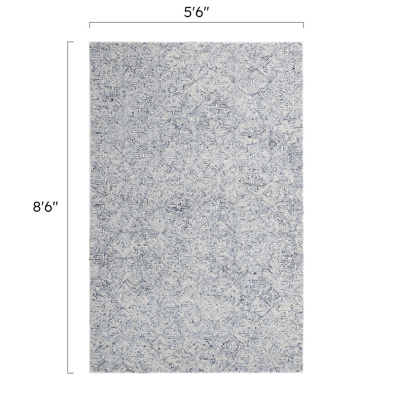 Barranco Hand Tufted Wool Blue/White Area Rug, Rectangle 5'6" x 8'6"