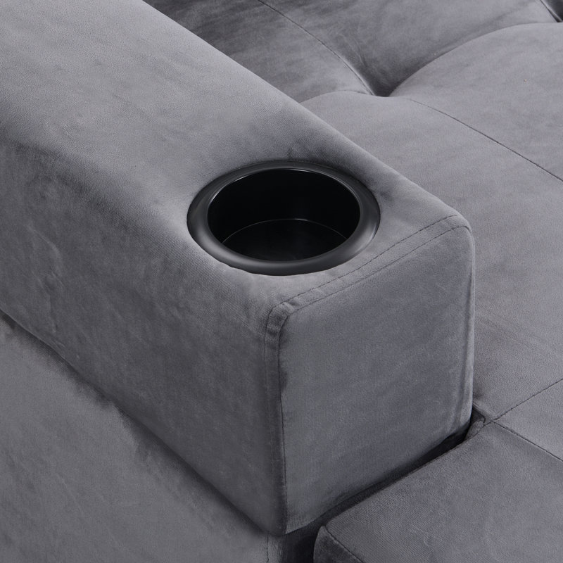 Sectional Sofa Set For Living Room With L Shape Chaise Lounge ,Cup Holder And Right Hand With Storage Chaise Modern 4 Seat (Grey) --Right Chaise With Storage