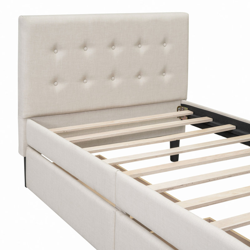 Lit moderne tapissier avec 2 tiroirs