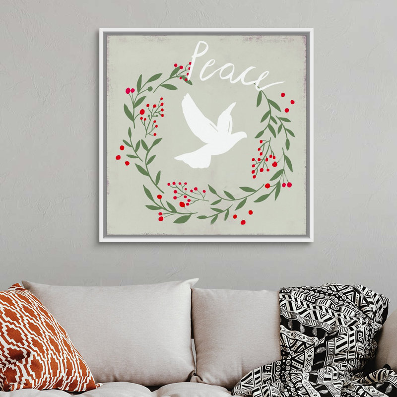 Peace Dove-impression d’art textuel sur toile, 38" H x 38" W x 1.75" D, Cadre blanc