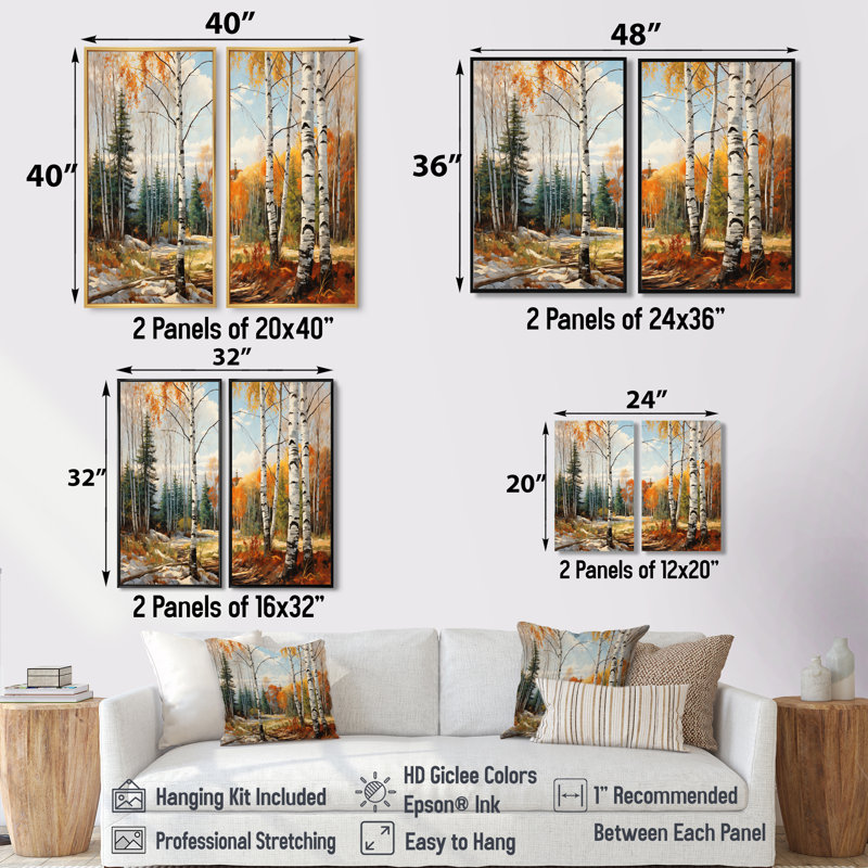 Bouleau saisonnier en bois de bouleau II - art mural multicolore, H 20 po x l 24 po, Toile tendue, Ne s’applique pas