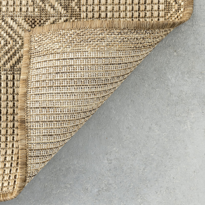 Beige Geometric Patterned Indoor/Outdoor Area Rug 6'7" x 9'