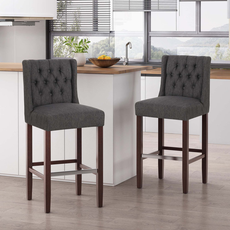 30.5" Seat Height Upholstery Bar Stool With Back & Metal Footrest For Kitchen Island, Black