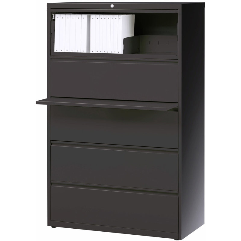 Charcoal 5-Drawer Lockable Lateral File Cabinet with Binder Storage