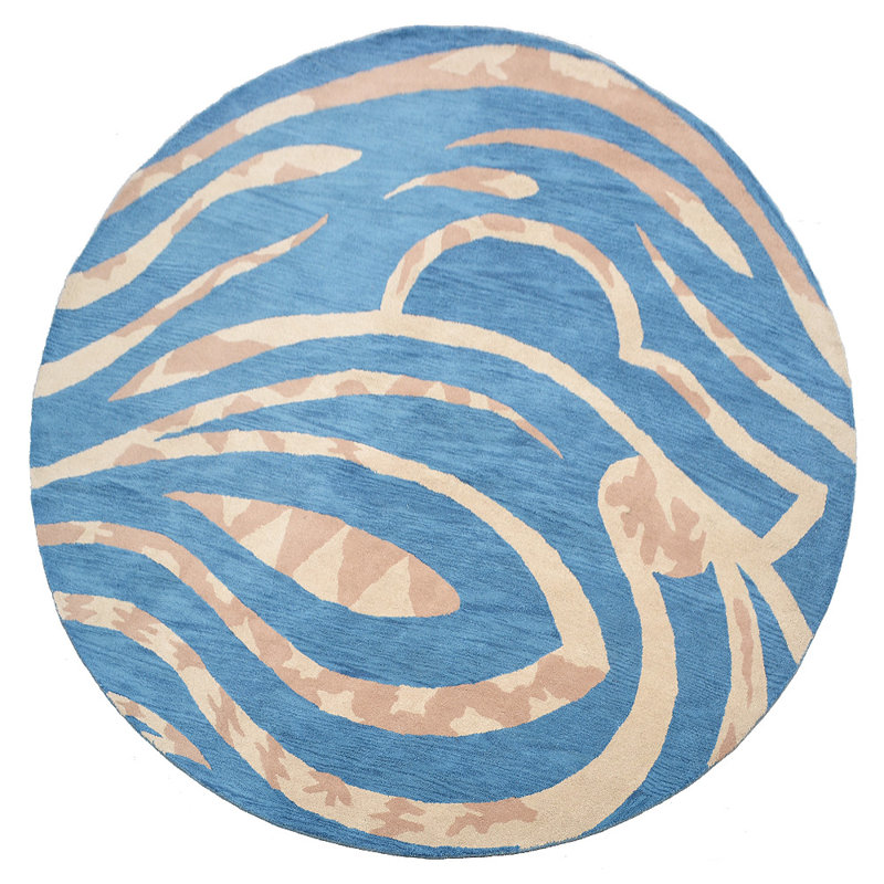 Hand Tufted Wool Eco-Friendly Area Rugs - Round, Blue Color, Contemporary Modern Design, High Pile Thick Handmade Anti Skid Area Rugs for Living Room, Bed Room