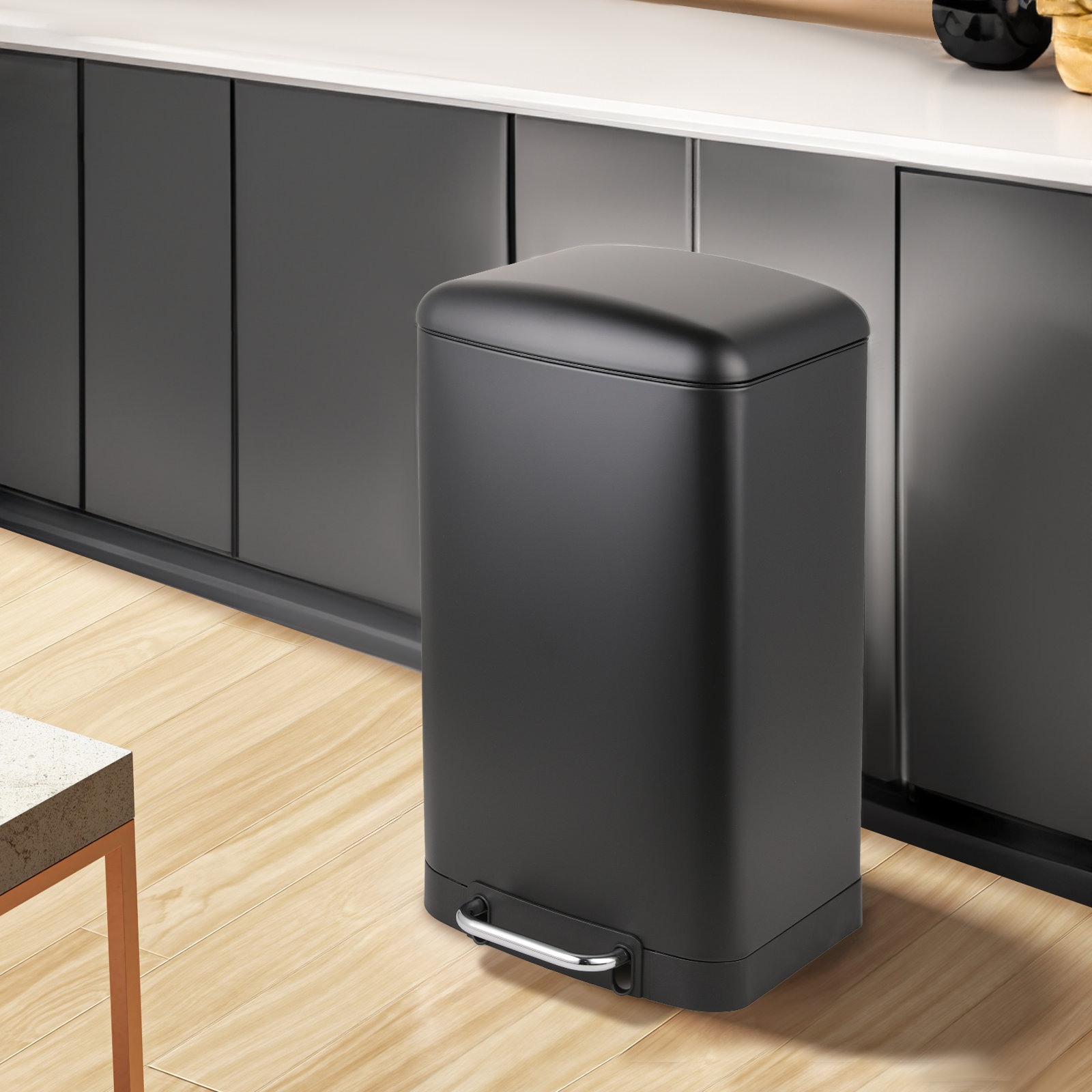 MoNiBloom 10.5 Gallon Slim Step On Trash Can Kitchen Home Steel Dustbin ...