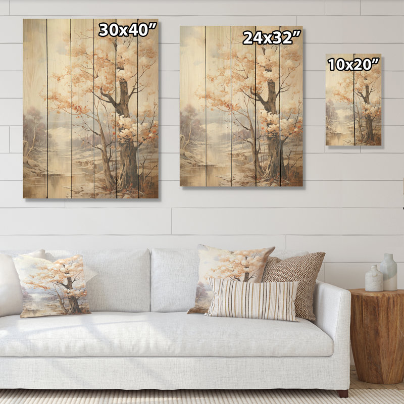Chêne à tons doux en automne I - Art sur bois de chêne sur bois de pin naturel, H 20 po x l 10 po