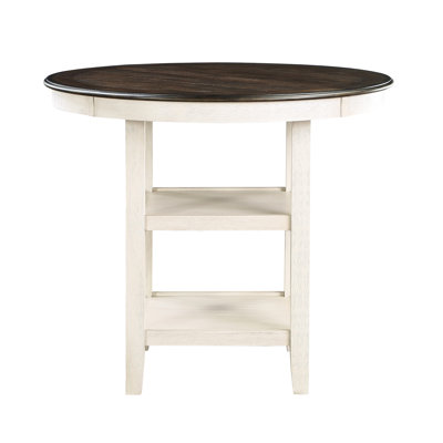 Table transitionnelle brun et blanc antique à hauteur de comptoir, 2 tablettes, placage et bois d'ingénierie, 4 options de salle à manger blanches, transitionnelles, placage, pièce