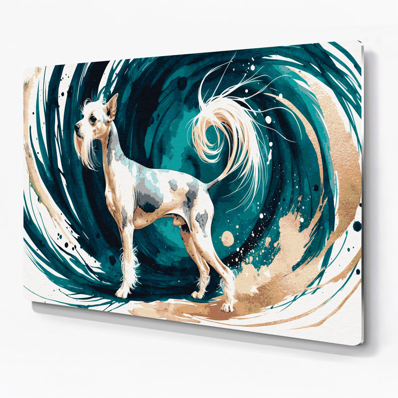 Chiens chinois à crête, art mural en métal beige, H 16 po x l 20 po