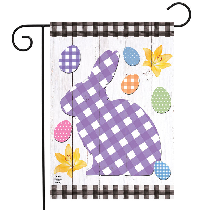 Drapeau de jardin à damier Spring Bunny, Lapin violet/blanc