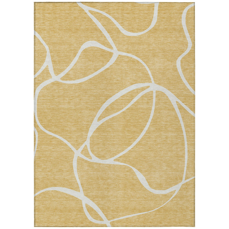 Tapis intérieur lavable abstrait doré et ivoire 5 pi x 8 pi