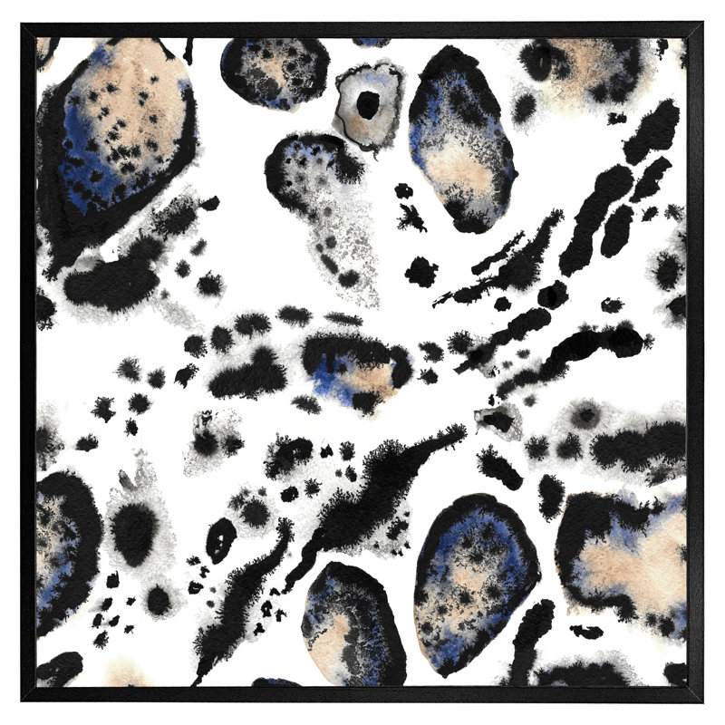 Idylberry Leopard With Blue - Single Picture Frame Print, Black Framed, 31cm H x 31cm W x 4cm D