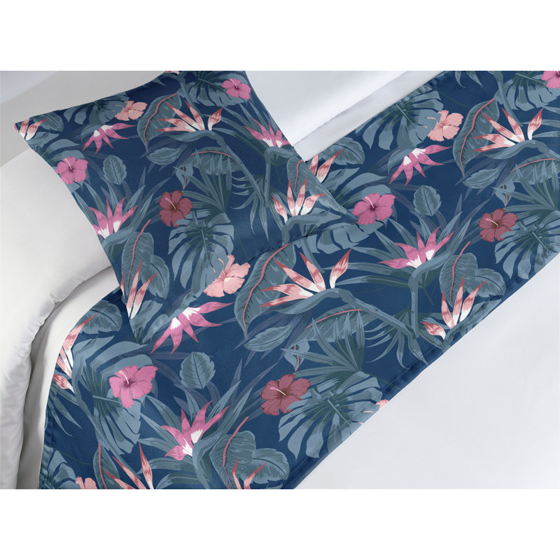 Ensemble de chemin de lit Ambesonne à thème tropical avec feuilles de palmier lavande foncé et bleu gris, Lit simple