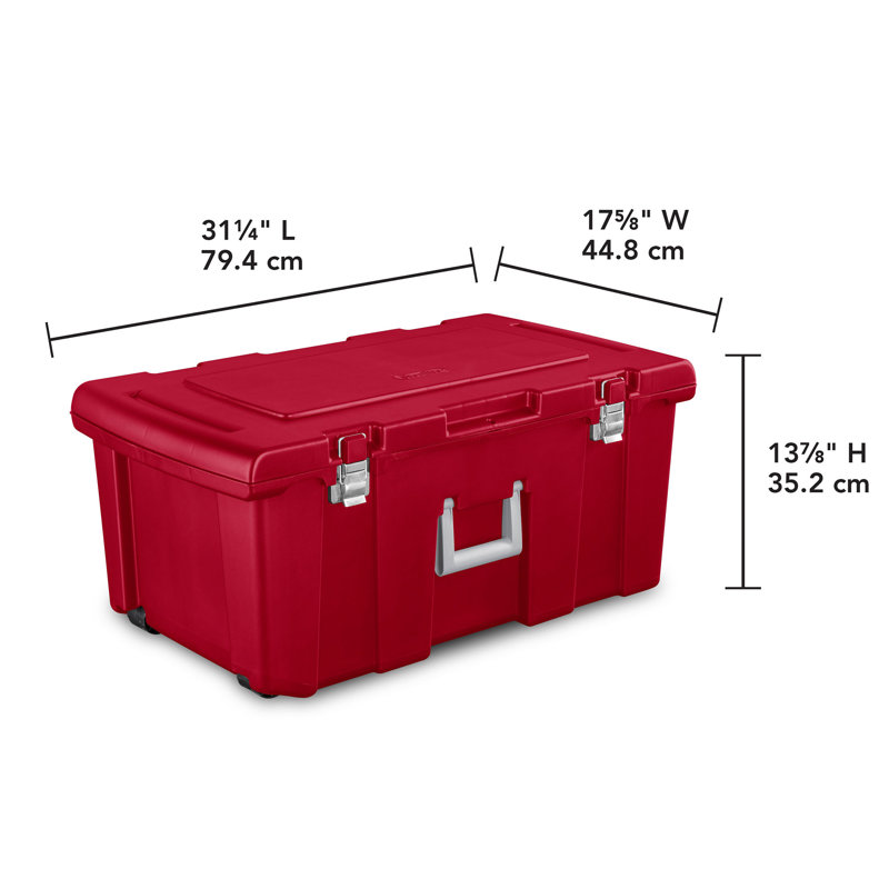 Rolling storage locker, Sterilite plastic utility container, Rouge, 3
