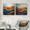 «Blue Orange Bold Mountains Landscape at Sunset I», art mural abstrait - ensemble d'art mural moderne 2 pièces