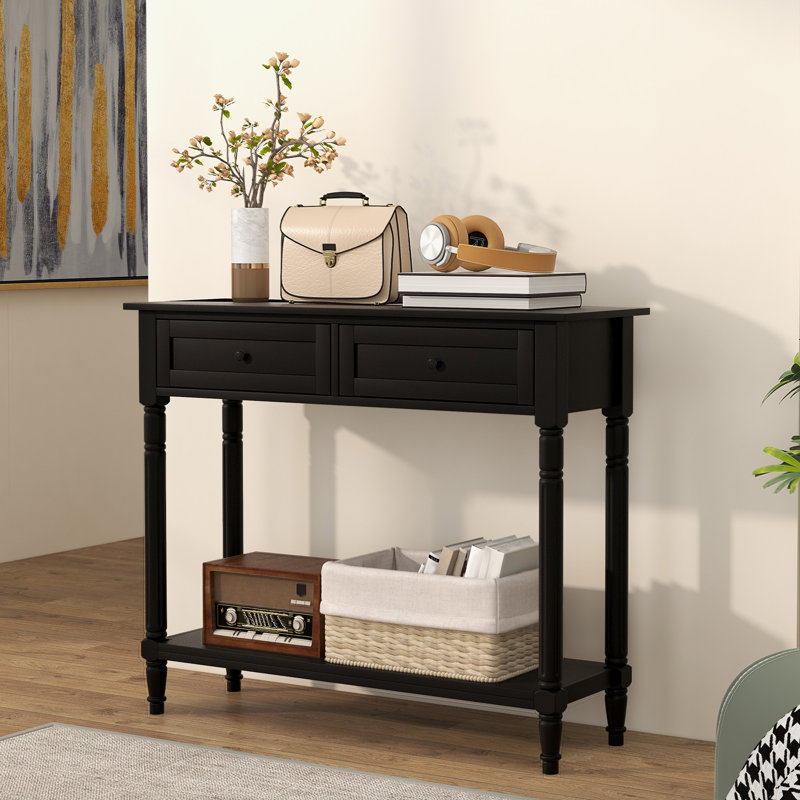 Console Table with 2 Drawers and Storage Shelf for Hallway Bedroom, Black