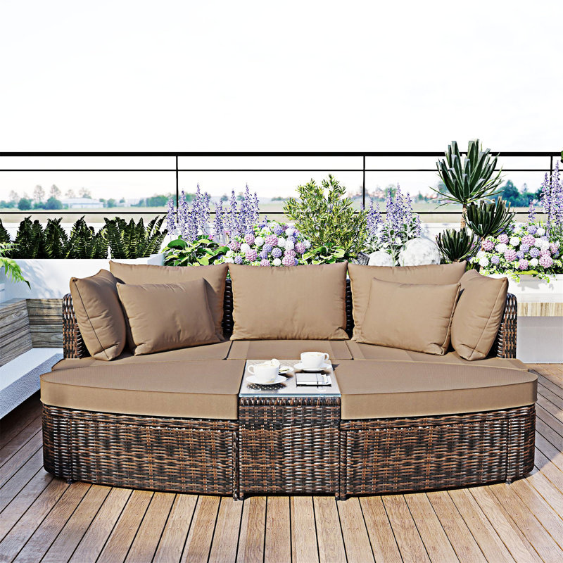 Ensemble de conversation pour patio 6 pièces, Coussin brun / structure brune