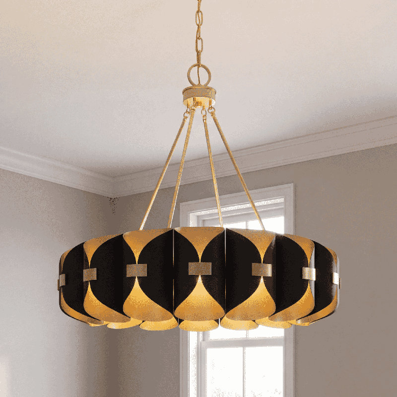 Lustre 16 lumières en cachemire noir et or véritable Pelham