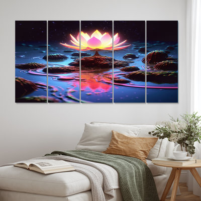 Light Coming Through Pink Lotus III - Lotus Canvas Wall Art - 5 Equal Panels