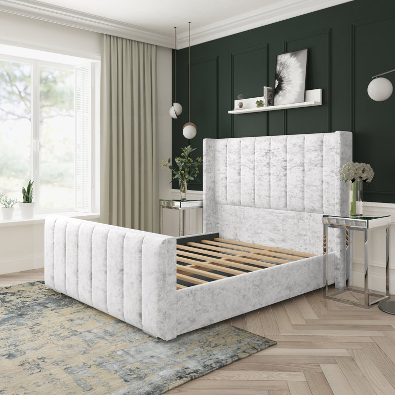Willow Crushed Velvet Upholstered Bed Frame, Small Single (2'6), White