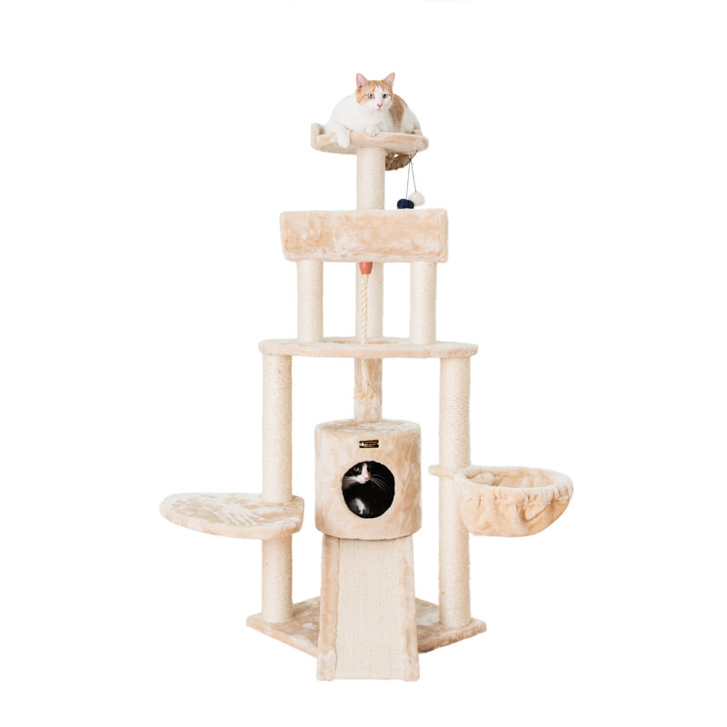 Beige Sisal and Faux Fur Multi-Level Cat Tree