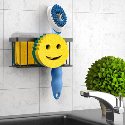 Sponge Holder Smiley Face, Sink Caddy For Kitchen Sink, Sink Organizer Sponge Holder, Black