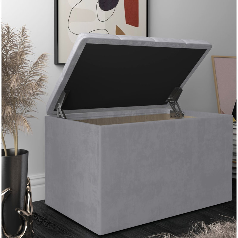 Banc de rangement rembourré Hamman, Gris argenté, H 18,5 po x l 30 po x P 18,5 po