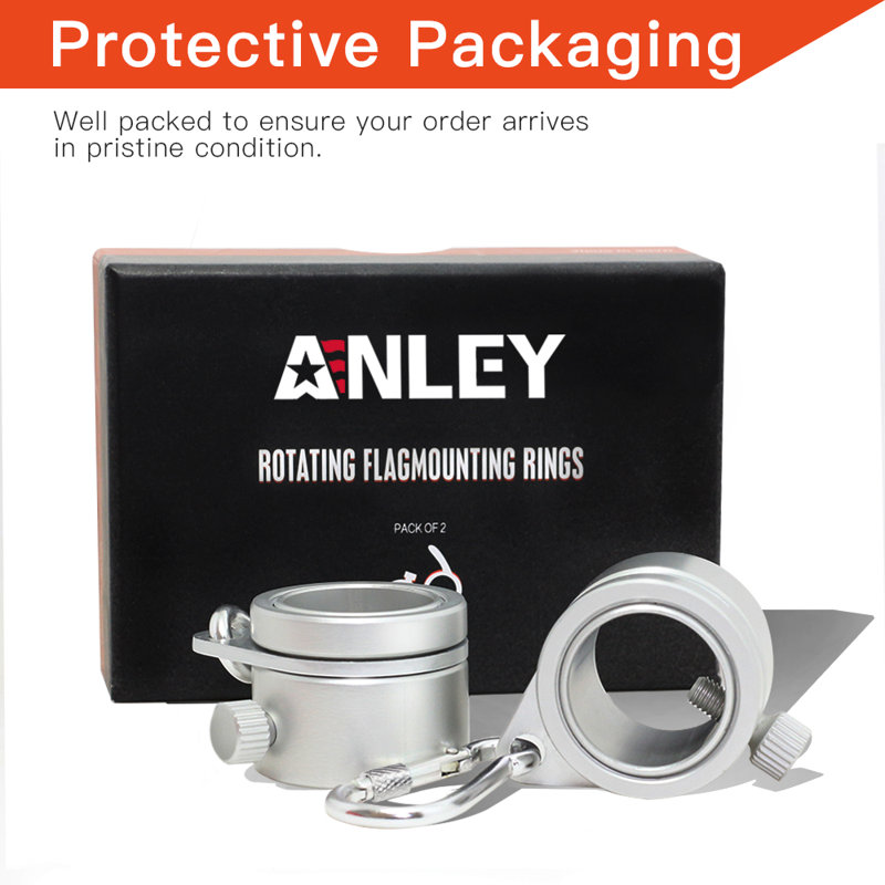 1" Aluminum Flagpole Mounting Rings Set - Anti Wrap 360° Rotatable Ring with Carabiners